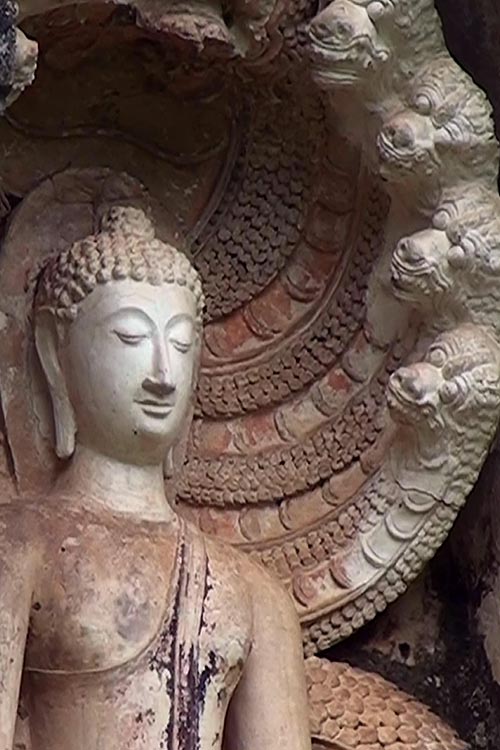 Buddha Image, covered by Naga heads, detail.