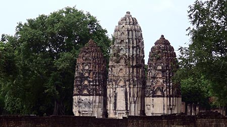 The three prangs at Wat Si Sawai, Sukhothai, seen from the back